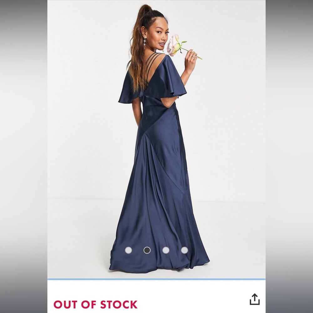 ASOS EDITION satin flutter sleeve maxi dress with strap details in petrol blue